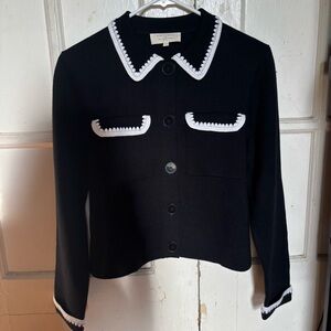 Sezane Betty Cardigan Size S Black & Ecru Crochet